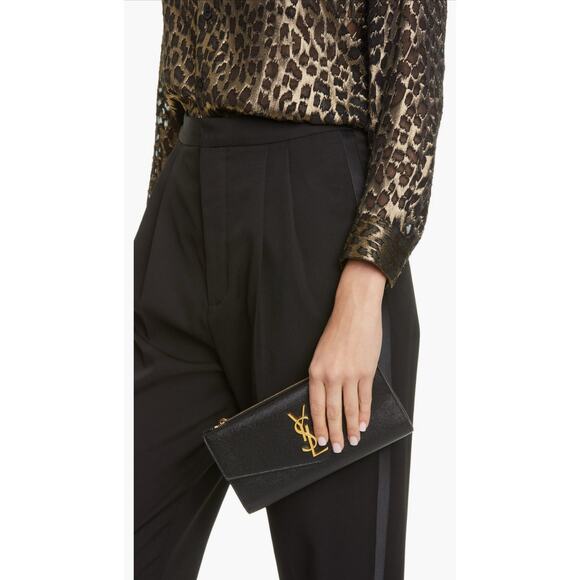 Saint Laurent Large Uptown Black Leather Wallet YSL Monogram Gold Hardware NIB - Picture 2 of 13